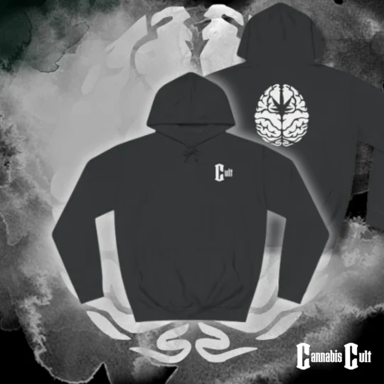 Stylish 'CannabisCult.co' branded hoodie in a sleek black design with a minimalist white logo on the chest. This cozy and versatile hoodie is perfect for cannabis enthusiasts and supporters of Missouri’s premier platform for rating and reviewing top cannabis products and strains.